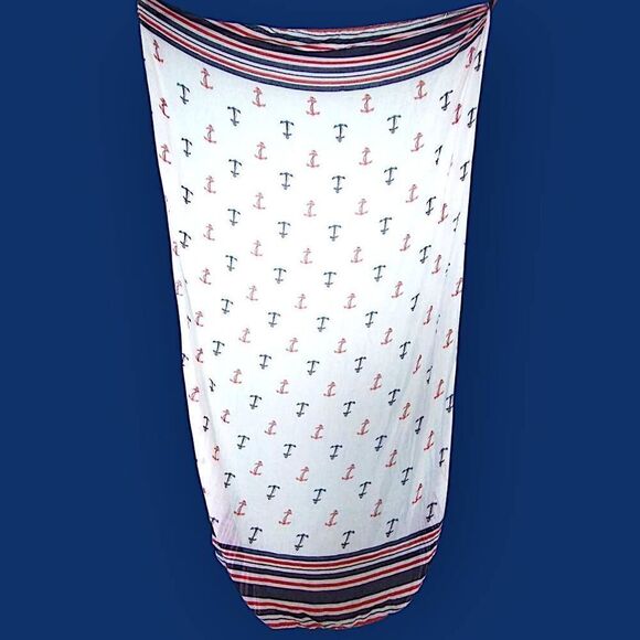 J Crew Large Scarf Wrap Sarong Red White Blue Nauticial Preppy Coastal July 4th - Picture 7 of 11